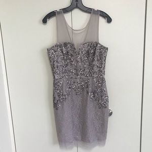 BCBG Maxazria silver lace detailing dress, size 8